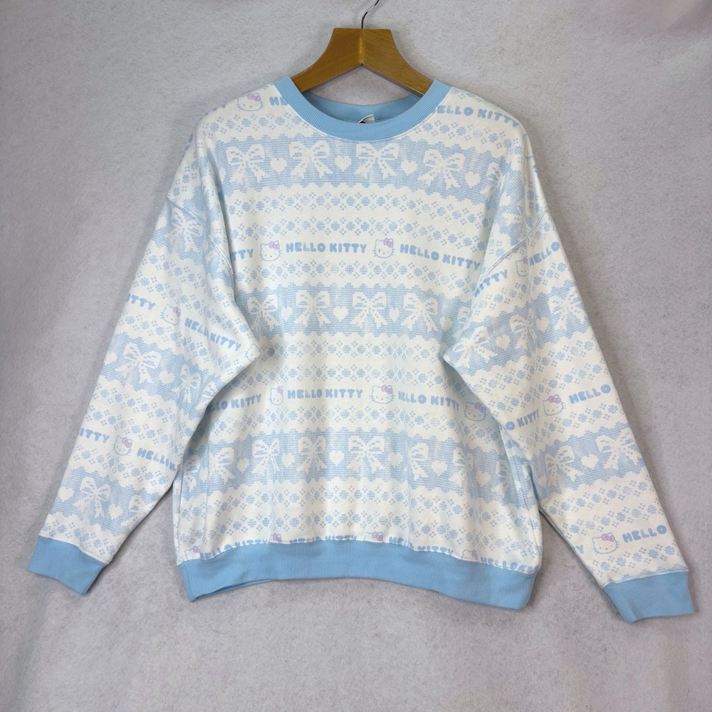 Grayson Threads Blue Hello Kitty Sweatshirt Women Large‎ Fair Isle Bows Sanrio